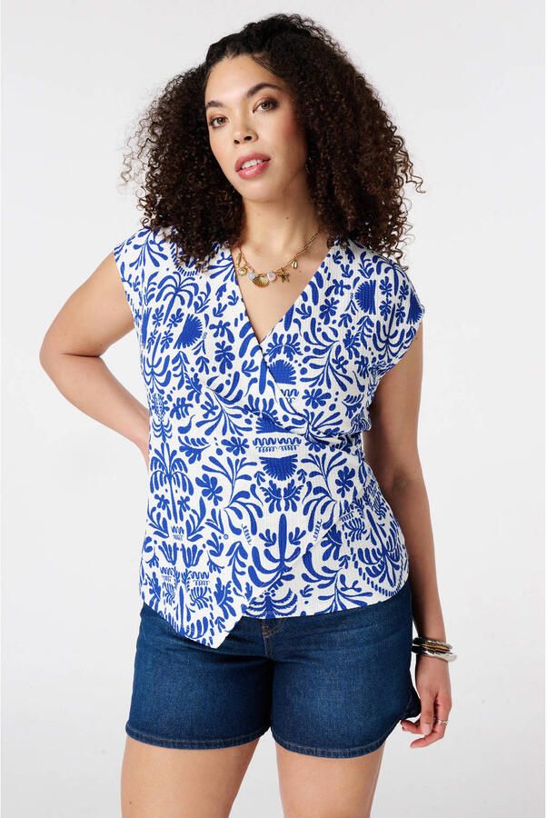 MS Mode aansluitend top Plus Size met print blauw