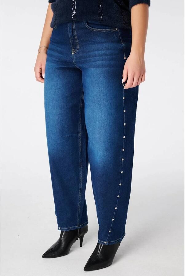 MS Mode barrel jeans met studs dark blue denim