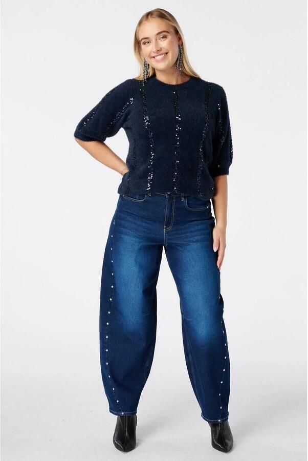 MS Mode barrel jeans met studs dark blue denim - Foto 2