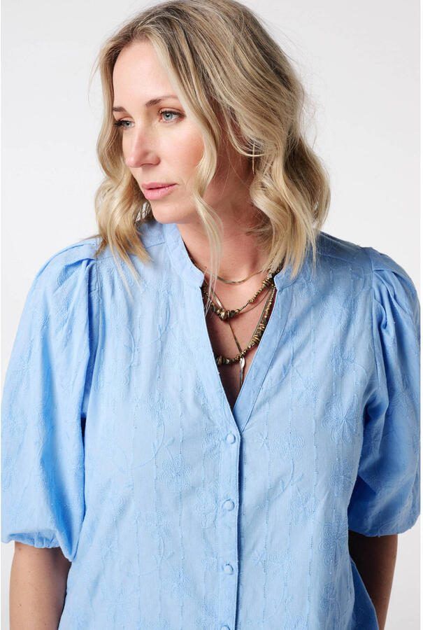 MS Mode blouse blauw broderie