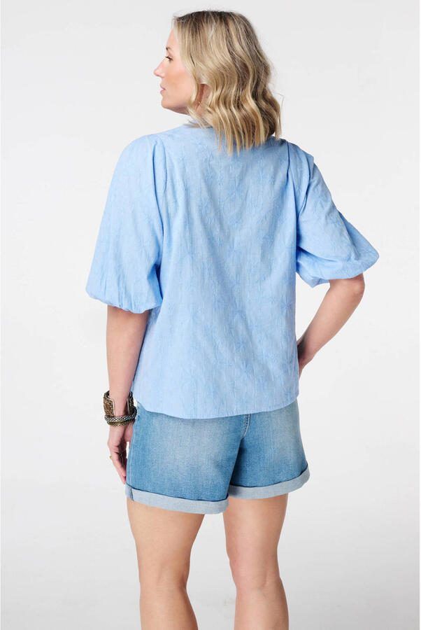 MS Mode blouse blauw broderie - Foto 3
