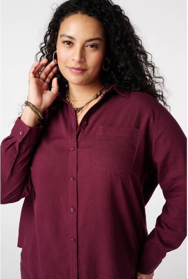 MS Mode blouse met linnen donkerrood