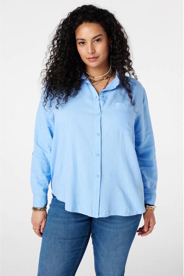 MS Mode blouse met linnen lichtblauw
