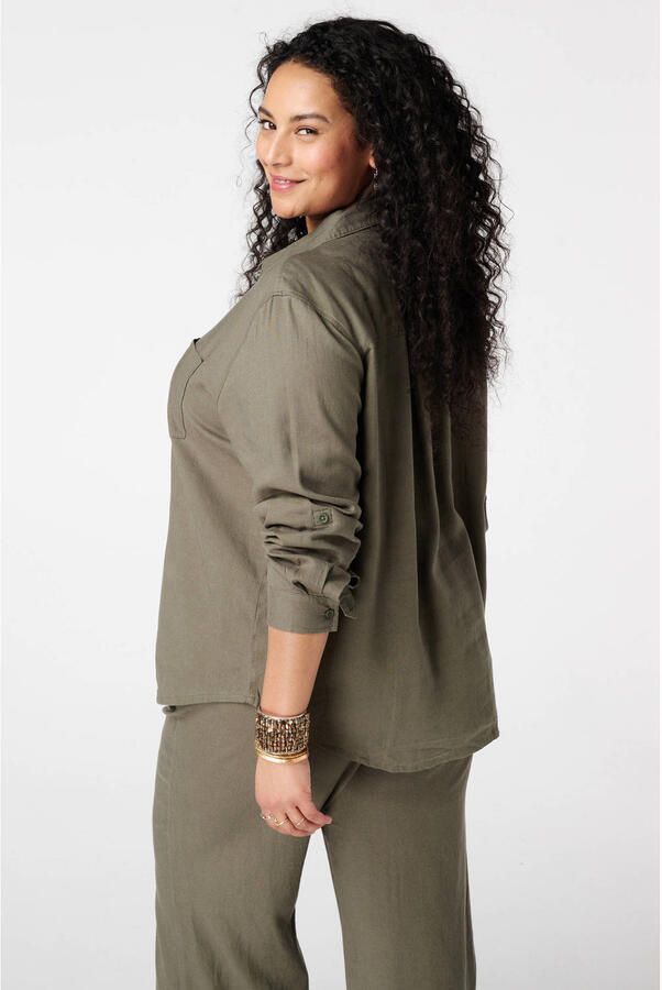MS Mode blouse met linnen lichtkaki - Foto 2