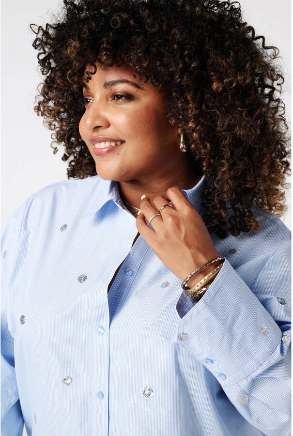 MS Mode blouse met pailletten en krijtstreep Plus Size lichtblauw - Foto 2