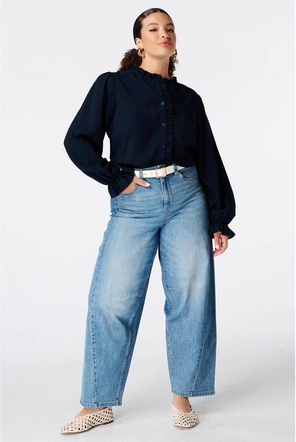 MS Mode blouse met ruches Plus Size donkerblauw