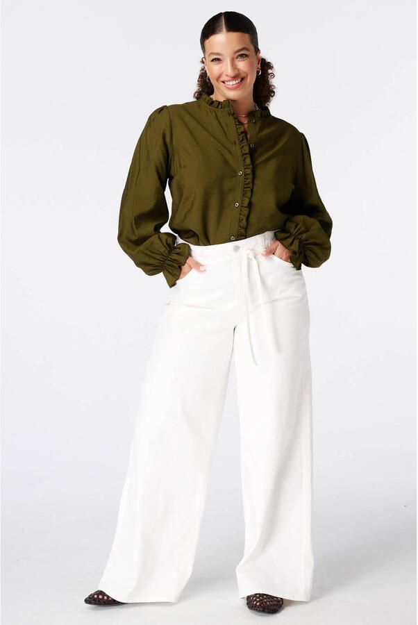 MS Mode blouse met ruches Plus Size olijfgroen