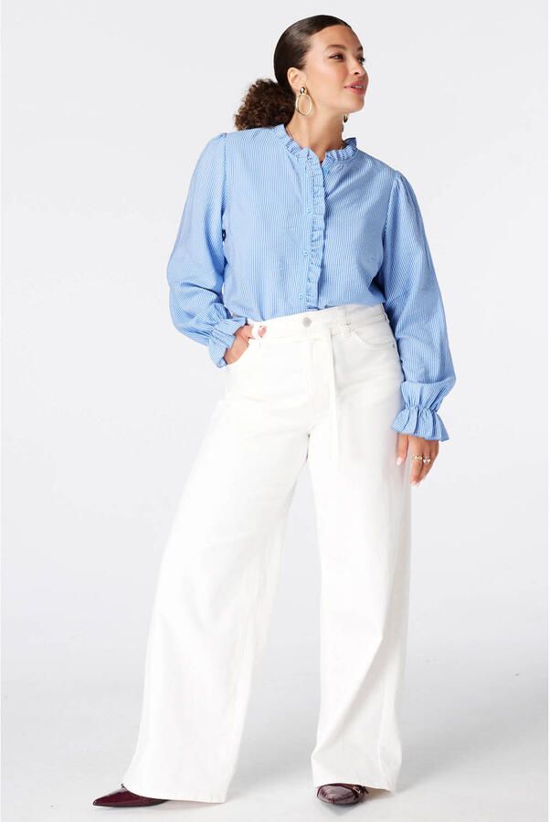 MS Mode blouse Plus Size met krijtstreep lichtblauw