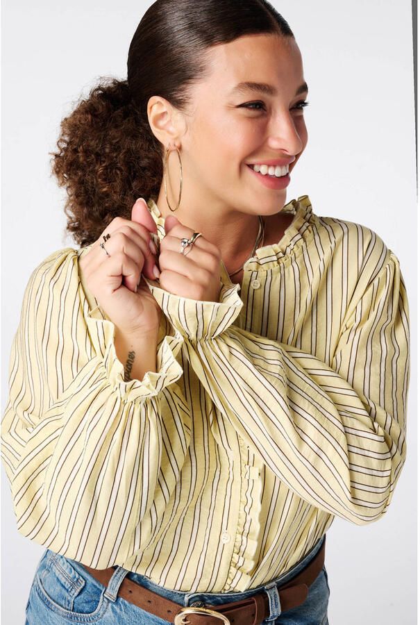 MS Mode blouse Plus Size met krijtstreep lichtgeel
