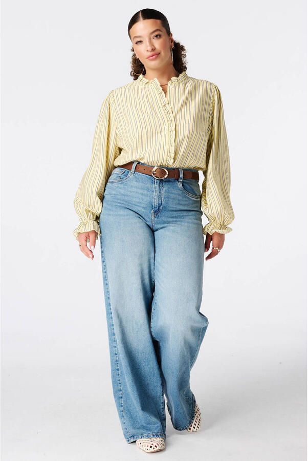 MS Mode blouse Plus Size met krijtstreep lichtgeel - Foto 3