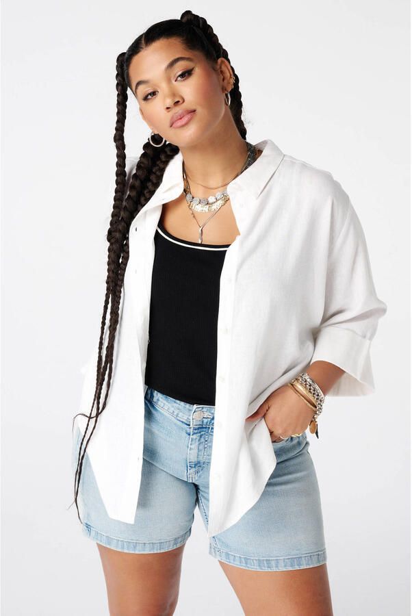 MS Mode blouse Plus Size met linnen wit