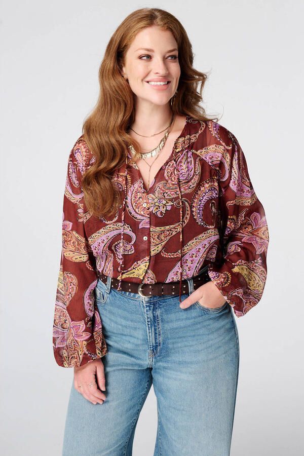MS Mode blouse Plus Size met paisley bruin