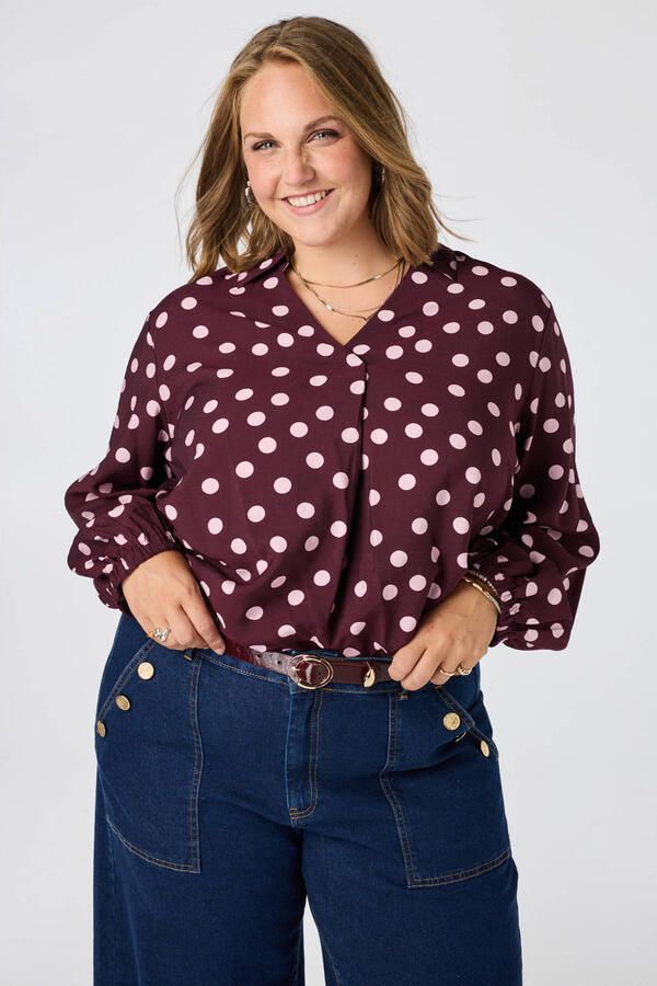 MS Mode blouse Plus Size met stippen rood