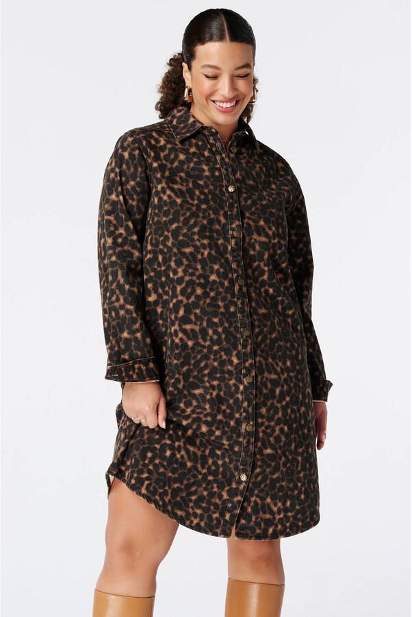 MS Mode blousejurk Plus Size met panterprint bruin