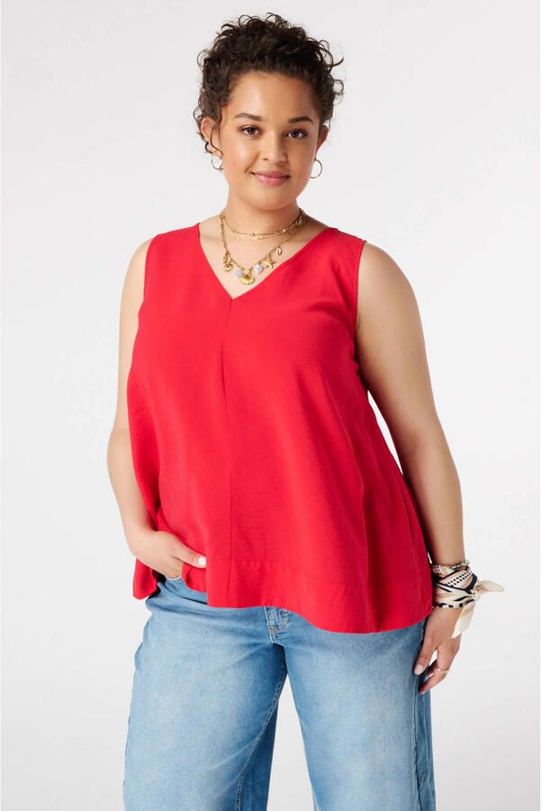 MS Mode blousetop met open rug Plus Size rood