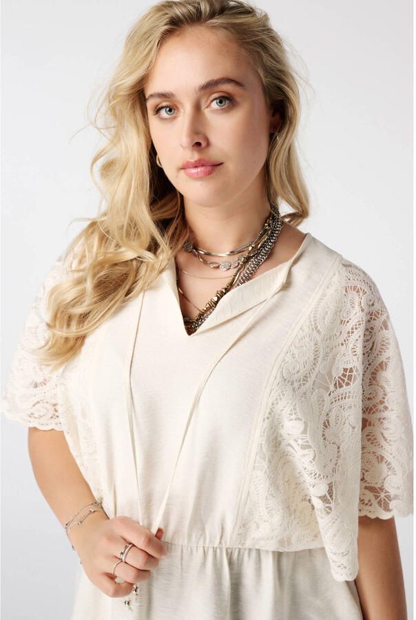MS Mode blousetop met plooien Plus Size ecru