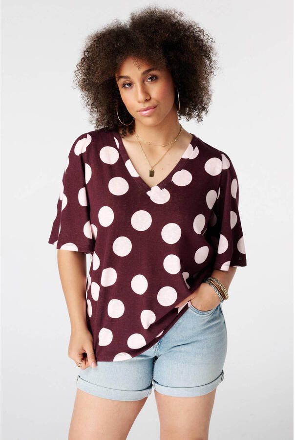 MS Mode blousetop met stippen Plus Size aubergine