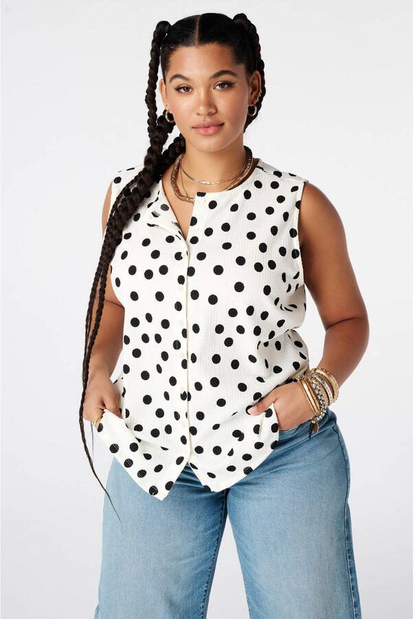 MS Mode blousetop Plus Size met stippen ecru