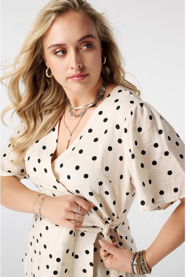 MS Mode blousetop Plus Size met stippen ecru