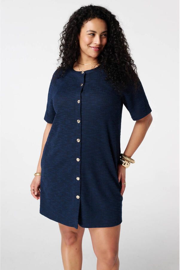 MS Mode bouclé korte jurk donkerblauw