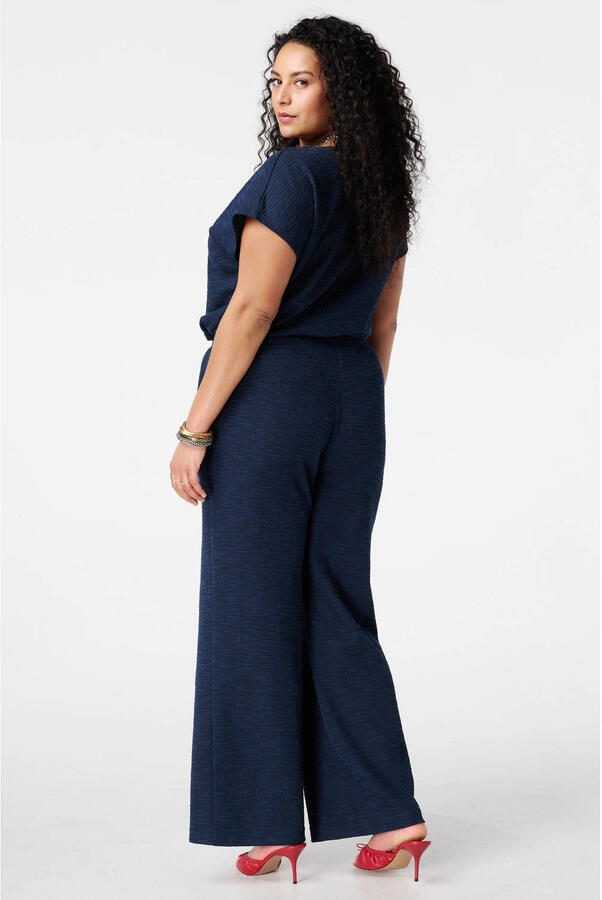 MS Mode bouclé wide leg regular waist broek donkerblauw - Foto 2