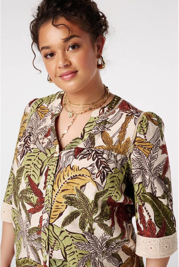 MS Mode broderie blouse Plus Size donkergroen