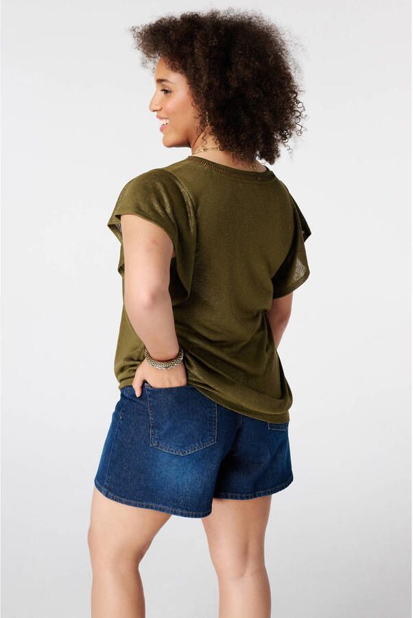 MS Mode broderie top met glitters Plus Size olijfgroen - Foto 2