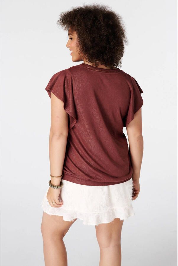 MS Mode broderie top met ruches Plus Size donkerrood - Foto 3