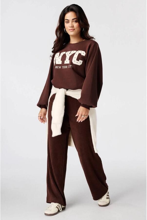 MS Mode corduroy wide leg broek bruin