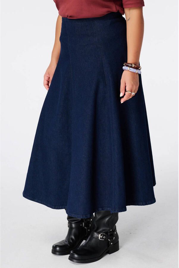 MS Mode denim A-lijn midi rok Plus Size donkerblauw