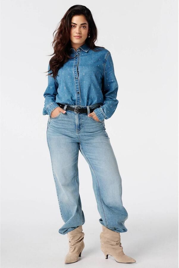 MS Mode denim blouse met strass-steentjes medium blue denim
