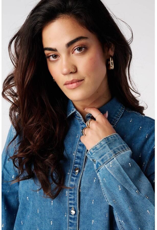 MS Mode denim blouse met strass-steentjes medium blue denim - Foto 2