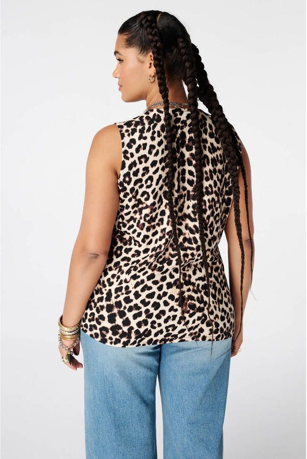 MS Mode fitted blousetop met panterprint Plus Size bruin - Foto 3