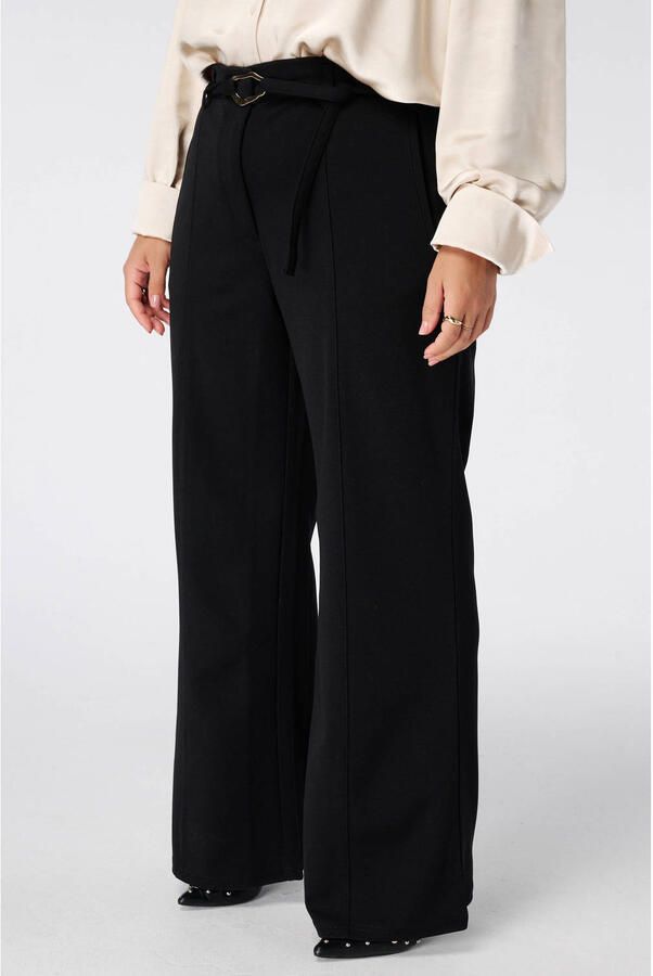 MS Mode flared broek met ceintuur Plus Size zwart