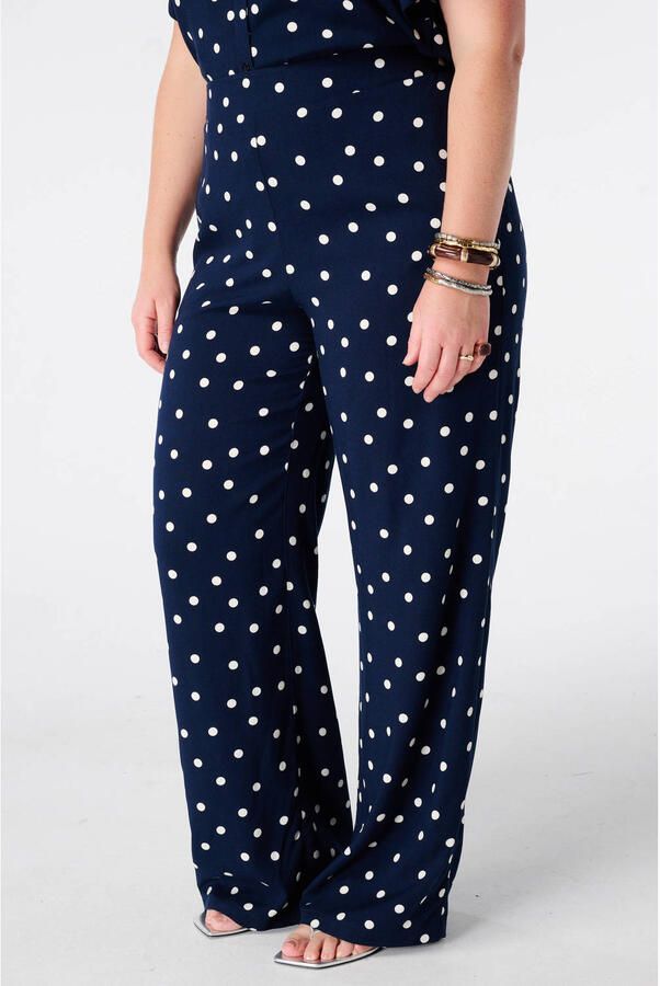 MS Mode flared broek Plus Size met stippen blauw