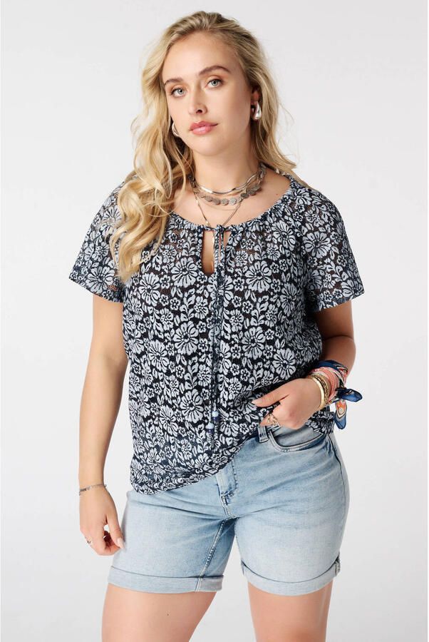 MS Mode gebloemde blousetop Plus Size blauw