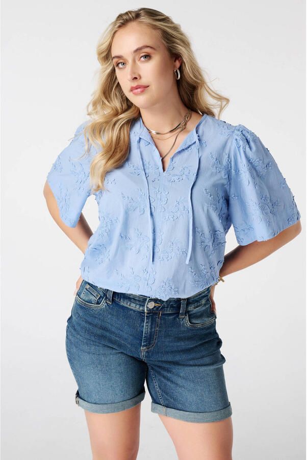 MS Mode gebloemde blousetop Plus Size lichtblauw