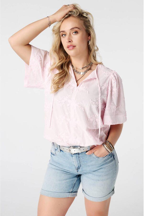 MS Mode gebloemde blousetop Plus Size lichtroze