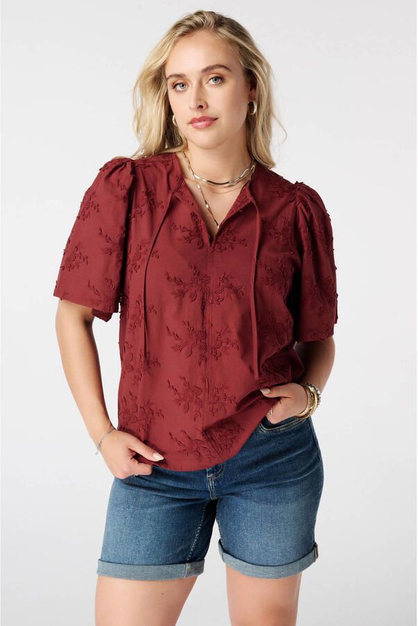 MS Mode gebloemde blousetop Plus Size roodbruin