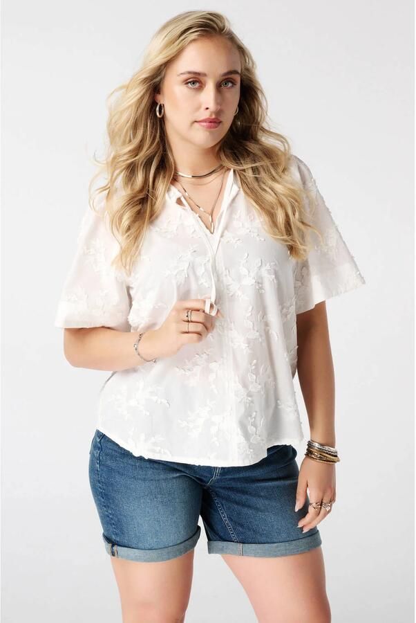 MS Mode gebloemde blousetop Plus Size wit