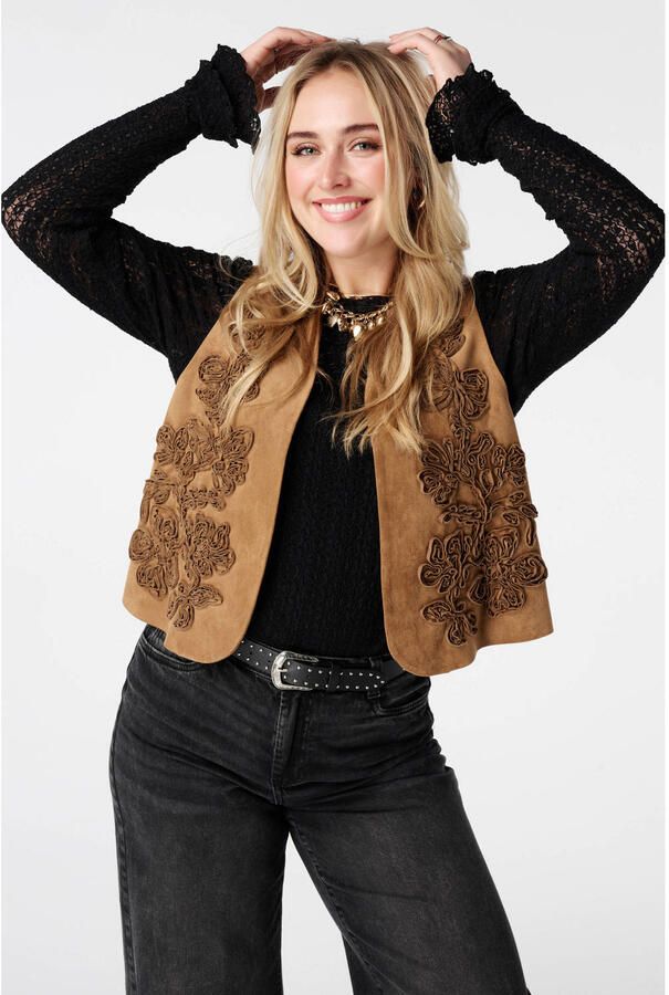 MS Mode gebloemde gilet cognac