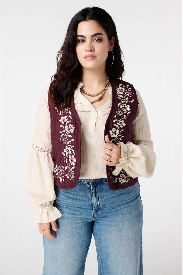 MS Mode gebloemde gilet donkerrood