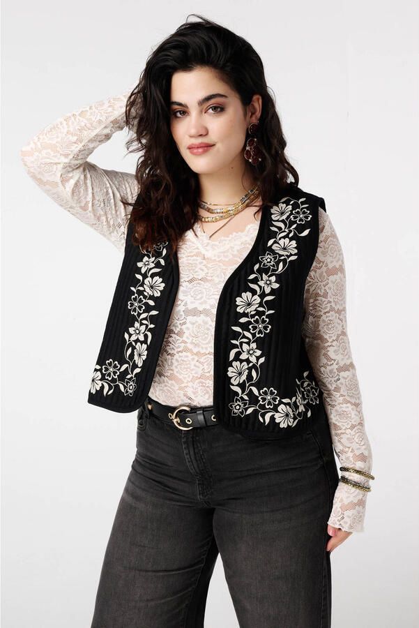 MS Mode gebloemde gilet zwart
