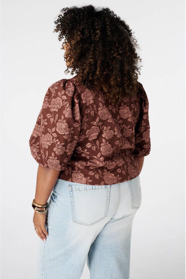 MS Mode gebloemde jacquard jas Plus Size bruin - Foto 3