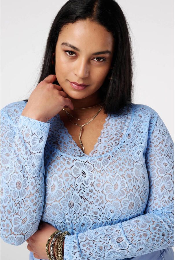 MS Mode gebloemde kanten top blauw