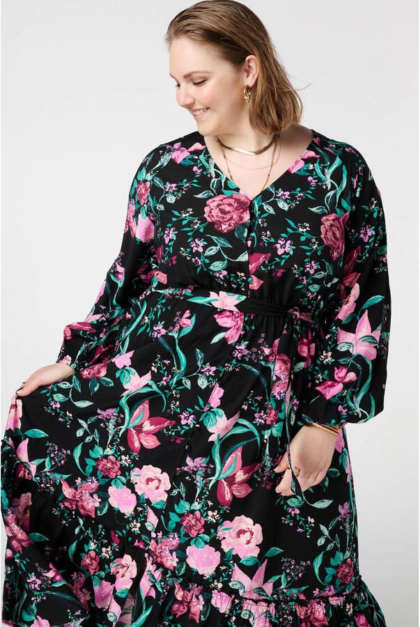 MS Mode gebloemde midi jurk multi