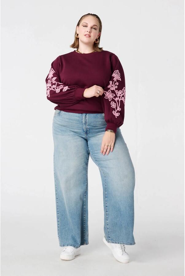 MS Mode gebloemde sweater donkerrood