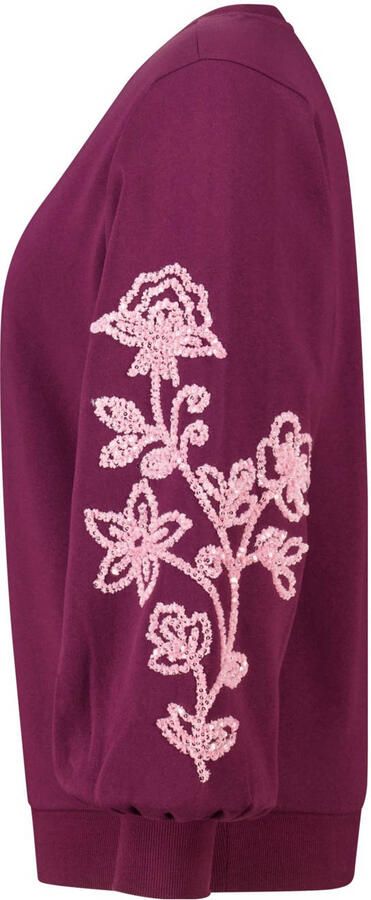 MS Mode gebloemde sweater donkerrood - Foto 3