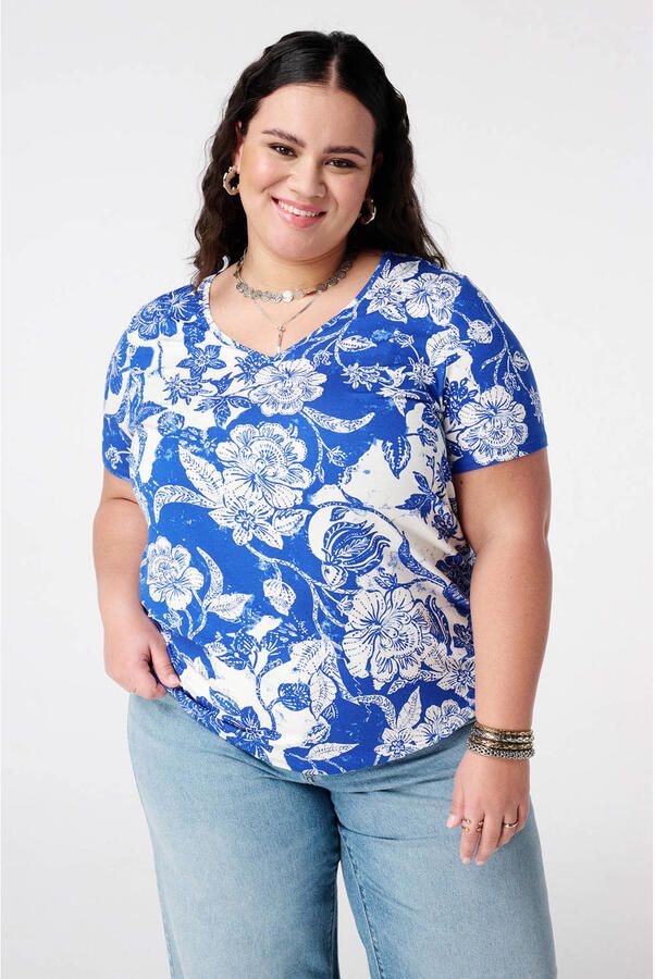 MS Mode gebloemde T-shirt blauw