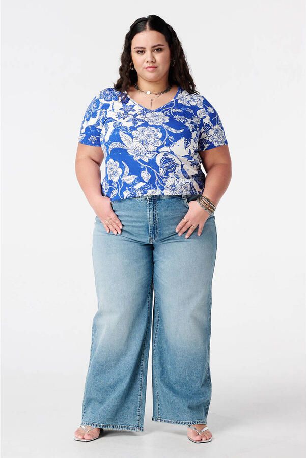 MS Mode gebloemde T-shirt blauw - Foto 3